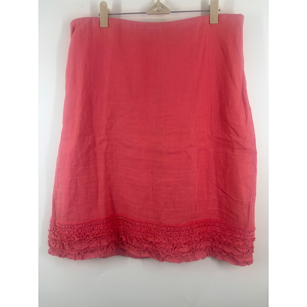 Eileen Fisher Coral Pink Irish Linen Ruffle Hem Skirt Womens Knee Length Lined M